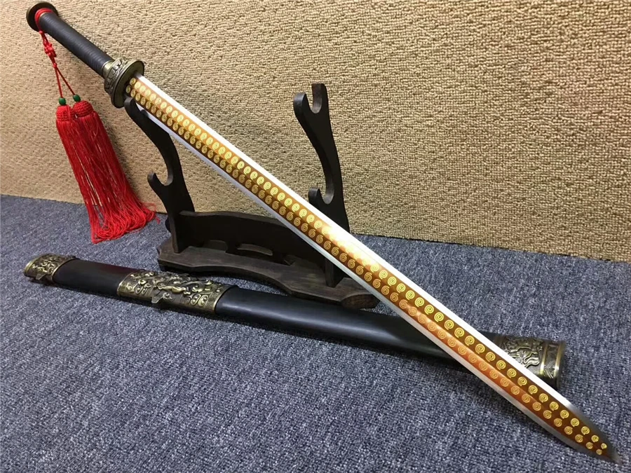 Благоприятный китайский меч династии Хань Цзянь Ebonywood Scabbard позолоченный острый