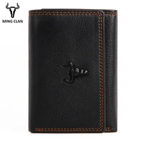 men trifold designer wallet small front pocket genuine leather brand luxury purse rfid slim male credit card holder bag