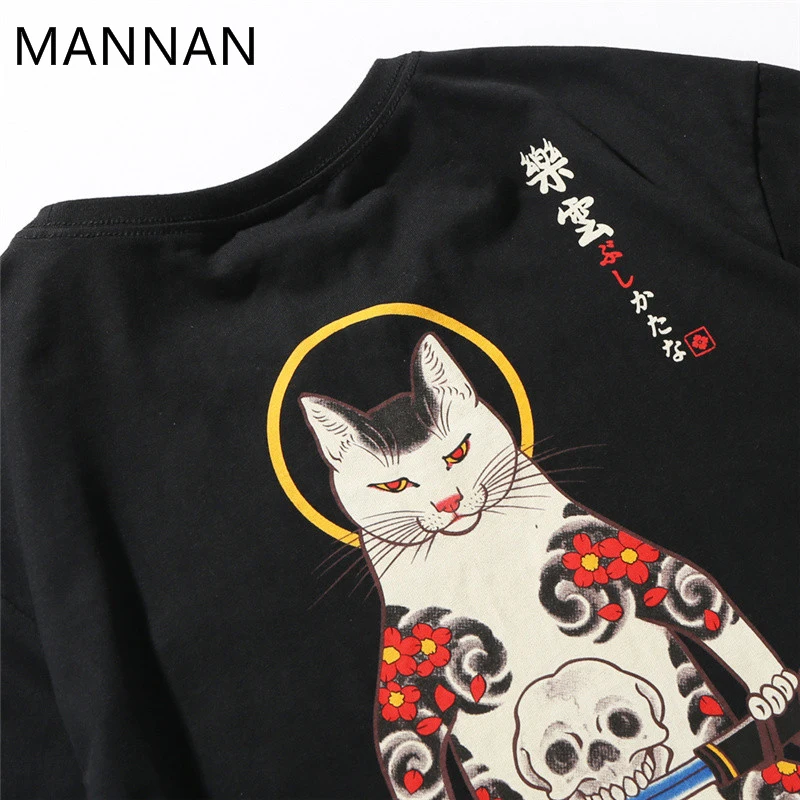Мужская футболка с коротким рукавом MANNAN уличная одежда в японском стиле Ukiyo E Funny