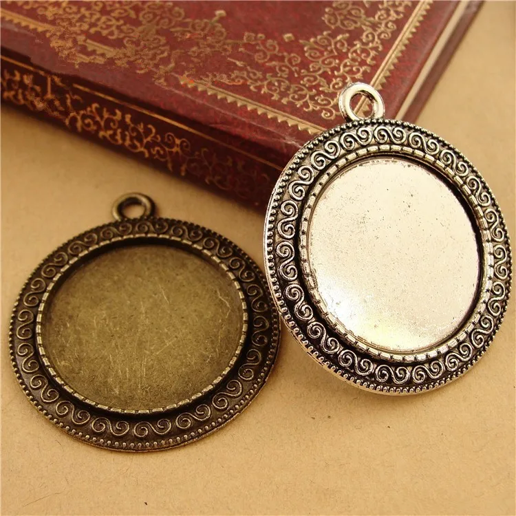 

10pcs/lot Antique Silver Retro Pendant Settings Cabochon Base Bezel Blank Fit 25mm Cabochons Cameo DIY Pendant Necklace
