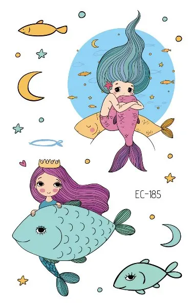 Rocooart мультфильм детские наклейки-татуировки Русалка Временная татуировка для девочек поддельные татуировки Красочные тату детская вечеринка флэш-тату - Цвет: EC-185