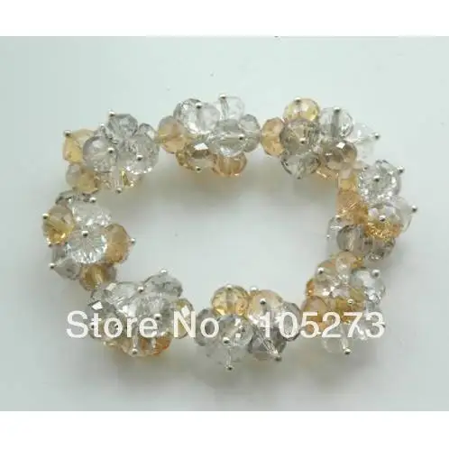 

Stunning Crystal Jewelry White Grey Champagne Crystal Beads Bracelet 6-8mm 8'' Elastic Bracelet Handmade Jewellery Free Shipping