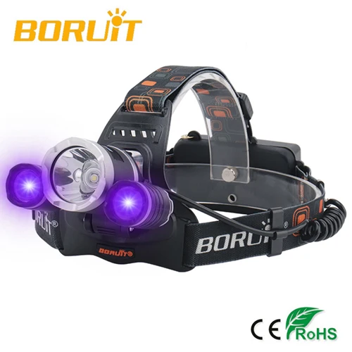 A BORUIT Ультрафиолетовый светодиодный налобный фонарь 6000лм XM-T6+ 2* XPE 395nm налобный фонарь 3 режима USB зарядное устройство Фиолетовый Головной фонарь для поиска рыбалки - Испускаемый цвет: A