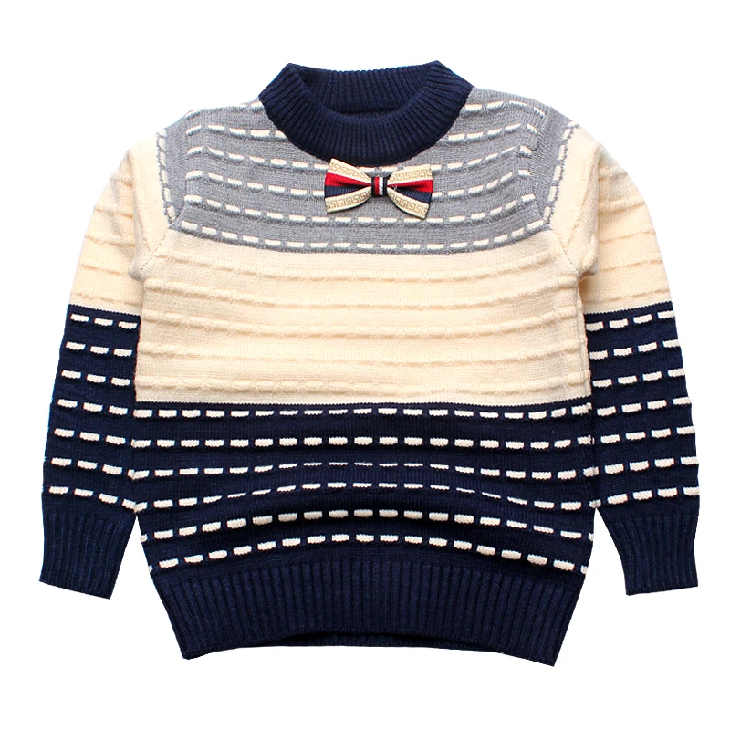 Свитера для мальчиков полосатый хлопковый топ теплый галстук свитер вязаная