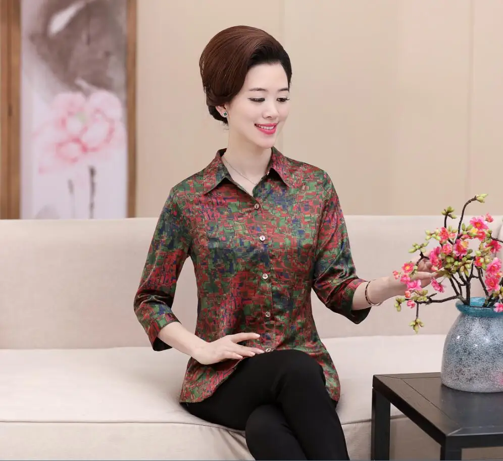 Блузка Женская атласная с рукавом три четверти модная рубашка из поплина