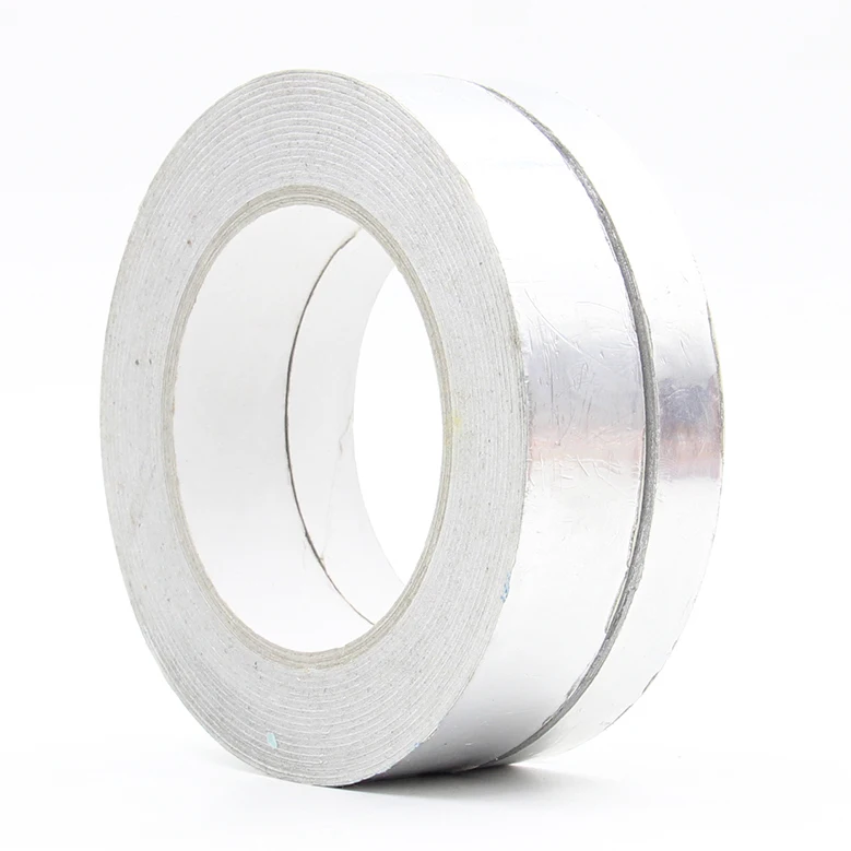 Алюминиевая клейкая лента 30 м термостойкая уплотнительная из люминиевой фольги