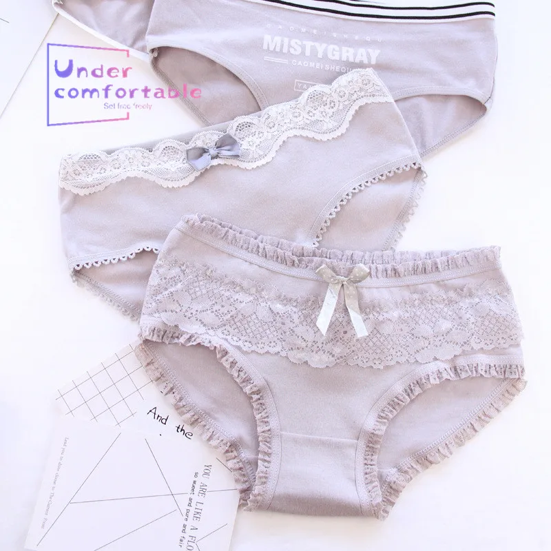 4PSC/Лот новинка милое грациозное серое женское нижнее белье простое летнее
