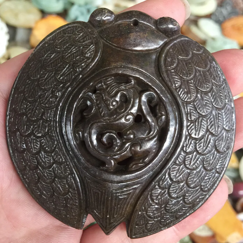 Бесплатная доставка Китай ручная работа вырезанные старые черные драконы|jade