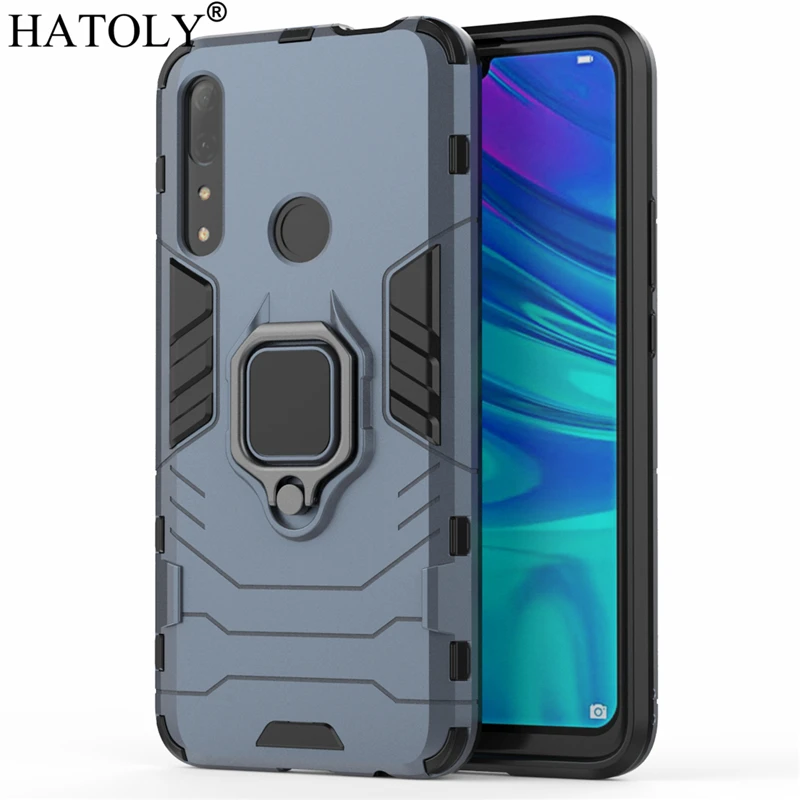 NavyBlue HATOLY для huawei Y9 Prime чехол Чехол Магнитный кронштейн с кольцом-присоской чехол s силиконовый Жесткий бронированный чехол для huawei Y9 Prime - Цвет: NavyBlue