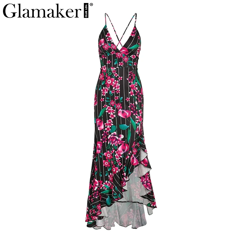 Женское платье с цветочным принтом Glamaker Пляжное Платье раздельными оборками и