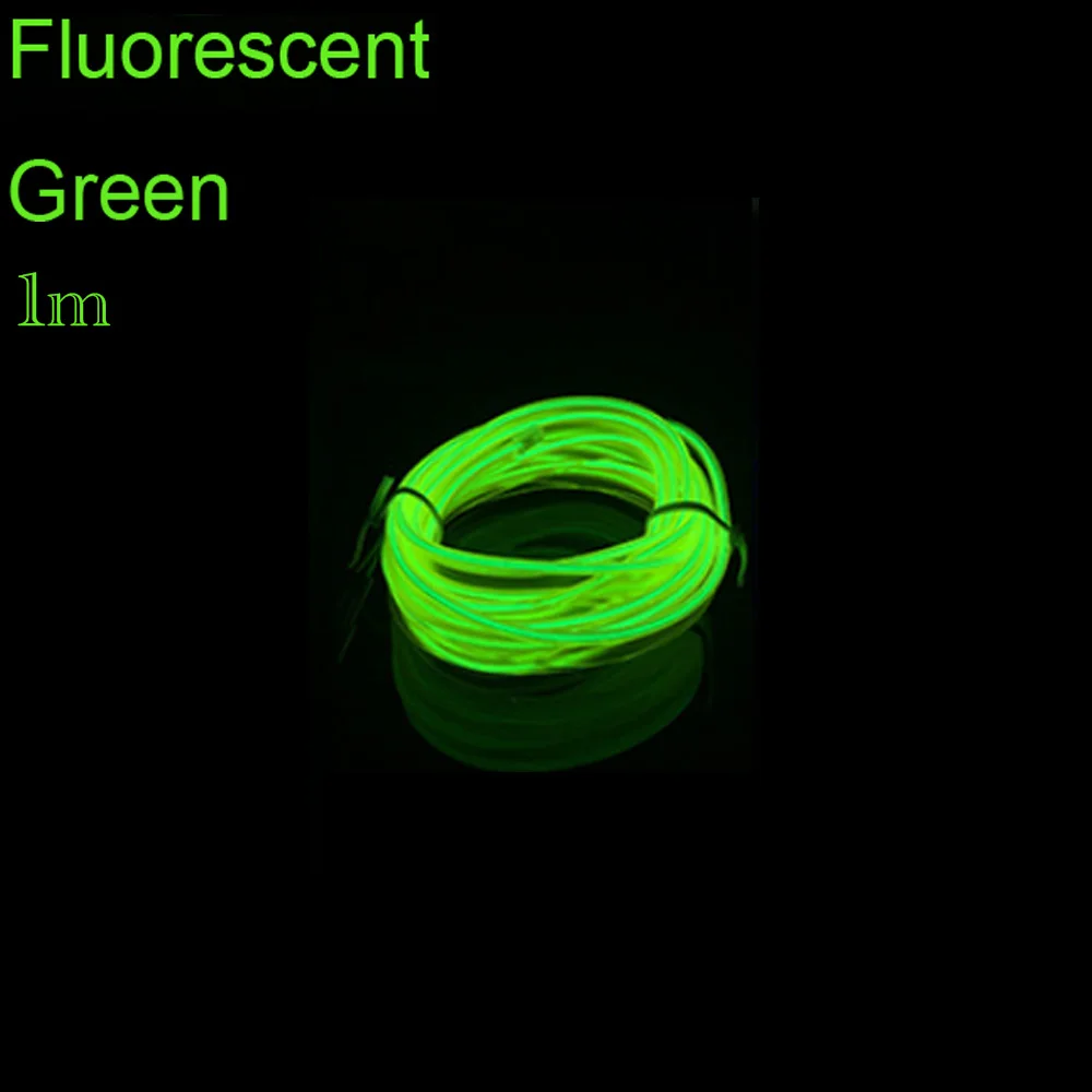 fluorescent green 1 м EL Wire флеш-веревка, трубчатый кабель, Светодиодная лента, гибкая неоновая лампа, светящаяся струнная лампа, светильник для украшения автомобиля, швейная кромка, Стайлинг автомобиля - Испускаемый цвет: fluorescent green