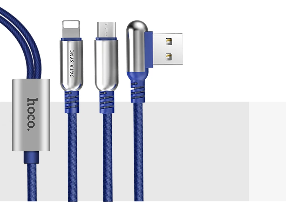 НОСО 3 в 1 Цинковый Сплав 90 градусов 2 в 1 USB Кабель для Зарядки для Apple iPhone Lightning Зарядное устройство Micro-USB Type-C для Samsung Xiaomi Тройник Двойной Провод Тройной Шнур для Айфона Айпада Самсунга Сяоми