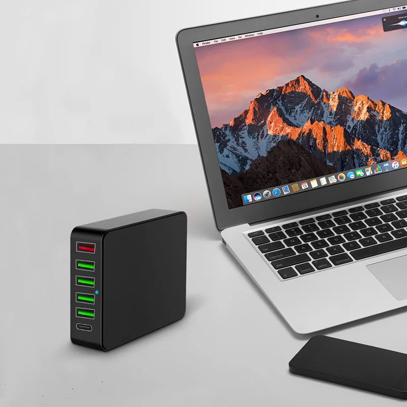 USB зарядное устройство 60 Вт QC 3 0 Тип C настольное устройство: 6 портовая зарядная