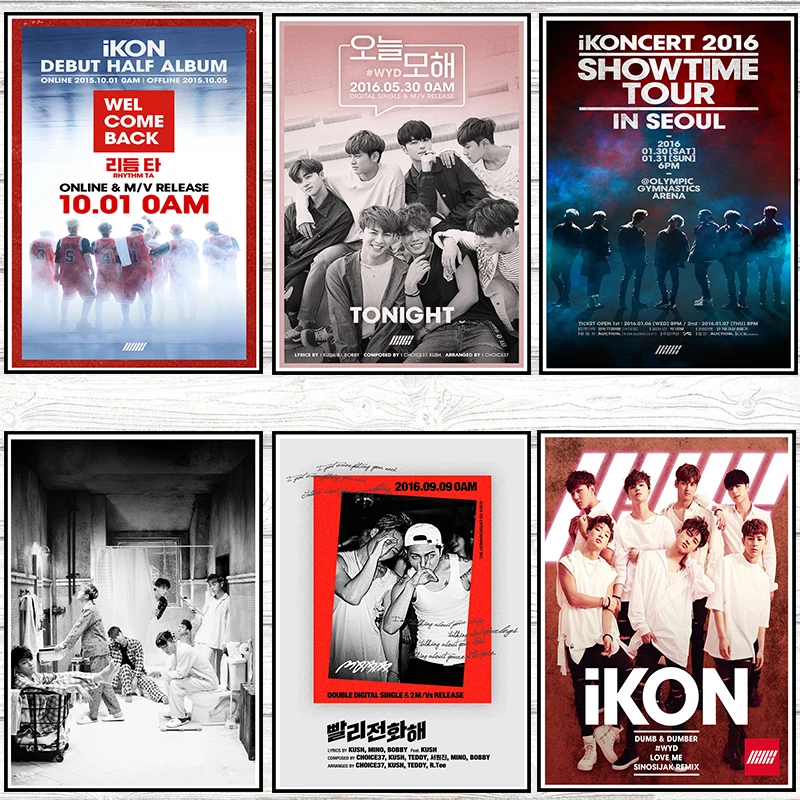 KPOP IKONIGHT корейские мужские бумажные плакаты с покрытием ремешком постеры