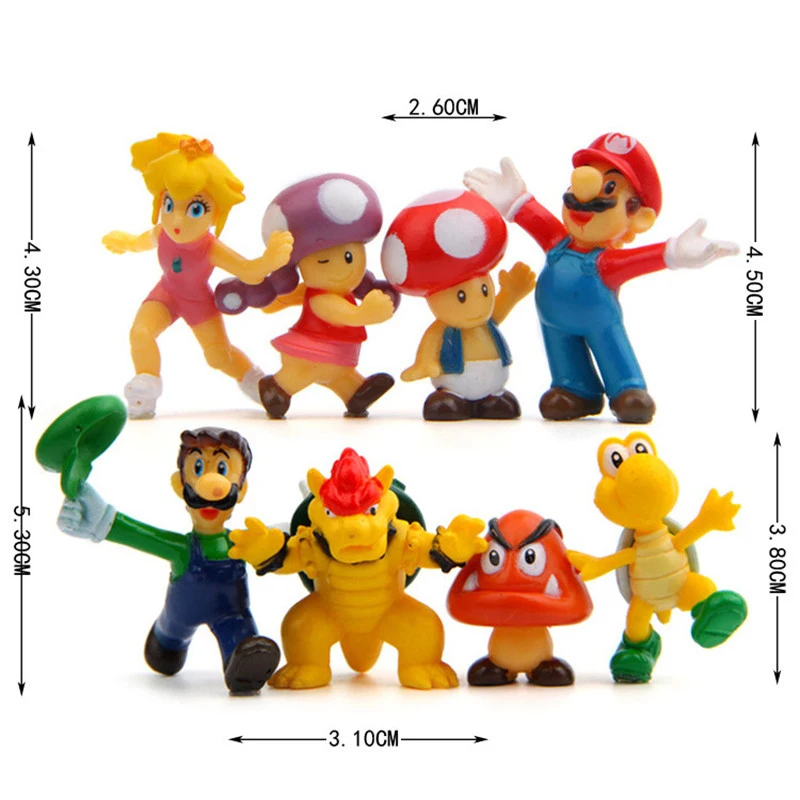 8 шт./компл. Super Mario Bros Фигура Луиджи Марио Боузер Купа король Фигурки Игрушка для