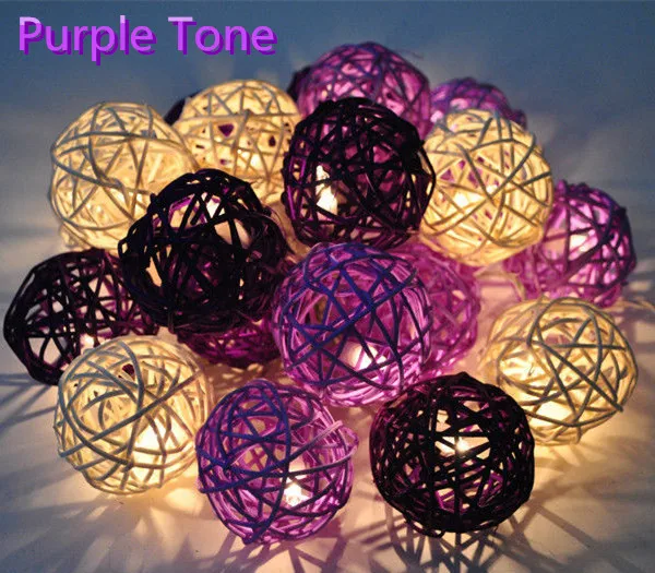 Purple tone 20 шт./компл., цвет: черный, серый, белый, Микс ручной работы ротанга шарики гирлянды Фея вечерние гирлянда Патио Декор ночника - Цвет: Purple tone
