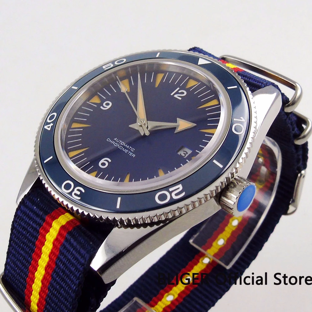 BLIGER Automatic Men's Watch 41mm Blue Sterile Dial Sapphire Glass Nylon Strap