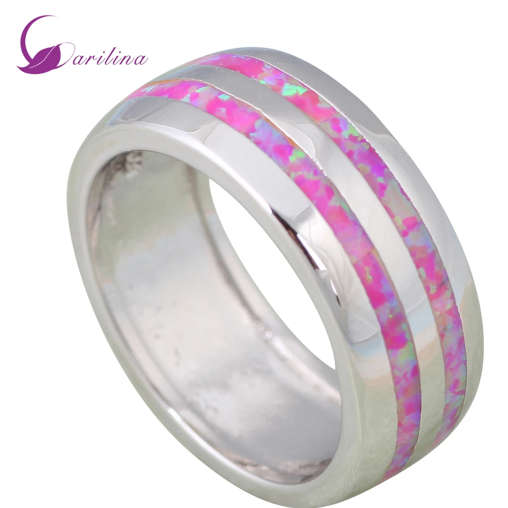 

Fashion Rings For Women Pink Fire Opal Silver Color Fashion Bijoux Ring Size 6 7 8 9 10 R594