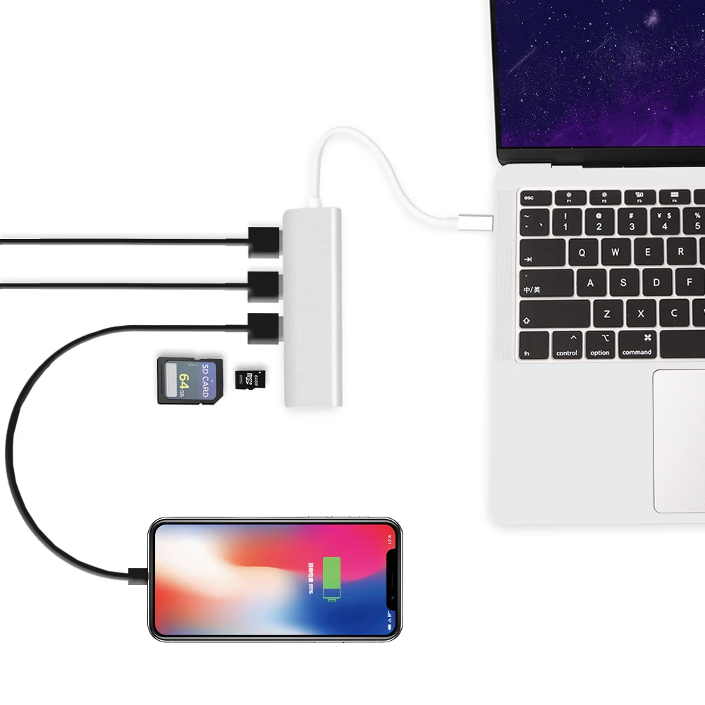 Redlai USB-C Typc C концентратор для USB 3,0 портов X 3, SD/TF кард-ридер концентратор адаптер для MacBook 12 дюймов Air/Pro type-C USB