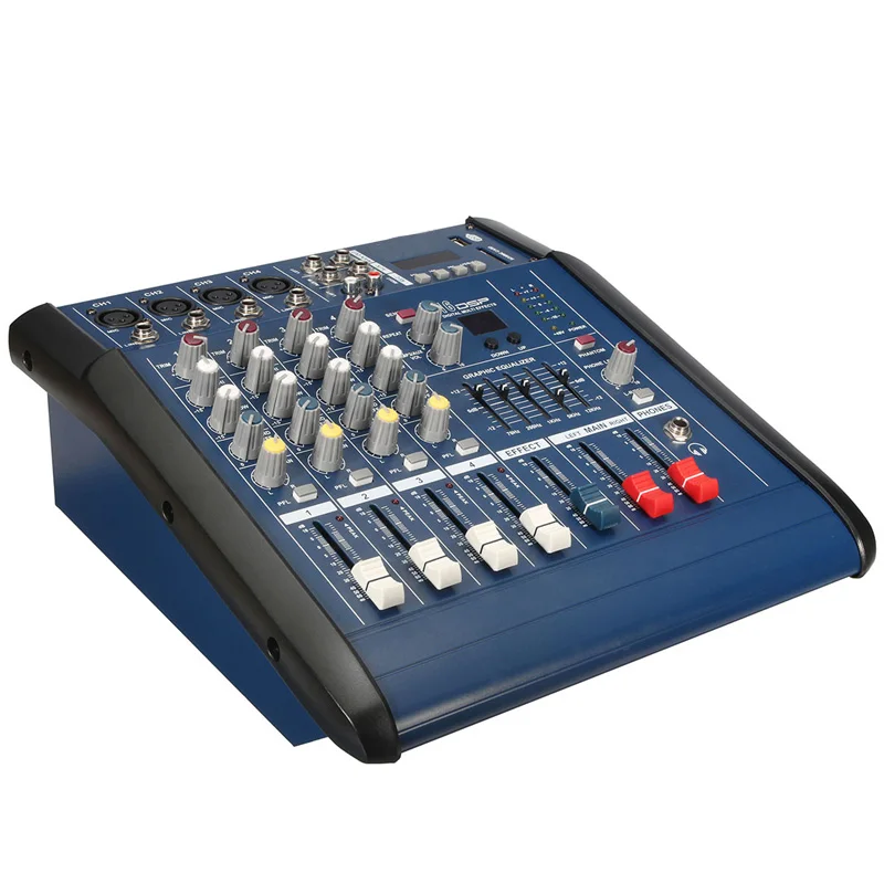 LEORY цифровой микшерный пульт 4 канала Professional DJ Audio караоке с В USB 48 мощность 16DSP