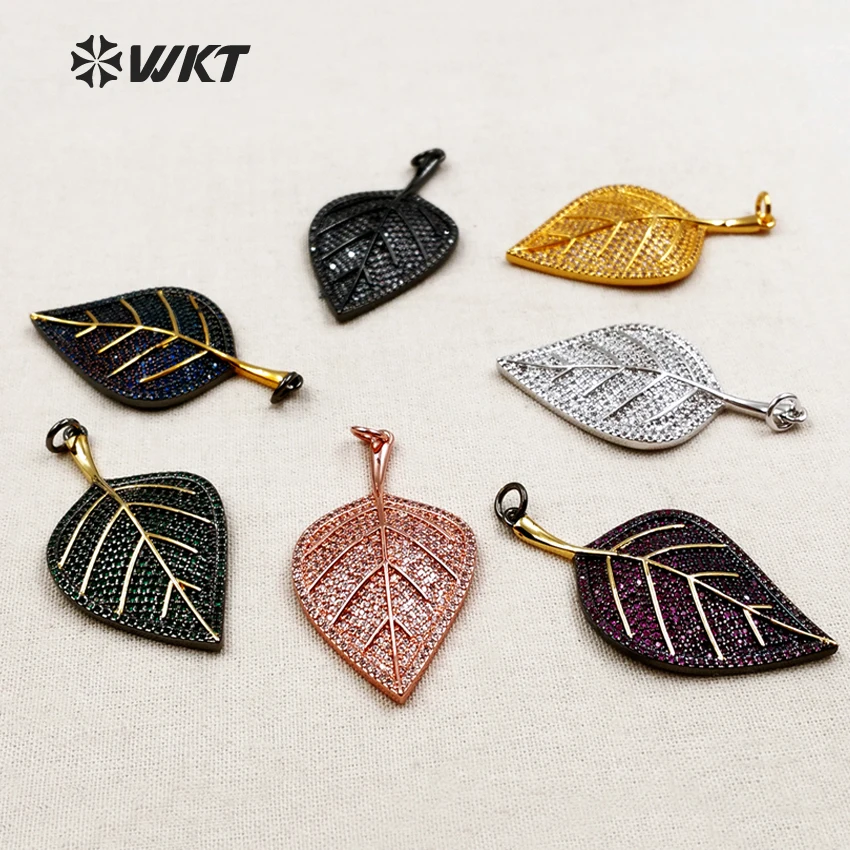 MP080 WKT Wholesale High Quality Cubic Zirconia Pave Necklace Pendant Big or Small Leaf Shape Metal Electroplate | Украшения и
