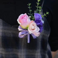 3pcs romantic artificial flowers rosette wedding boutonnieres 2017 for groomsman man suit corsage wedding party prom accessories