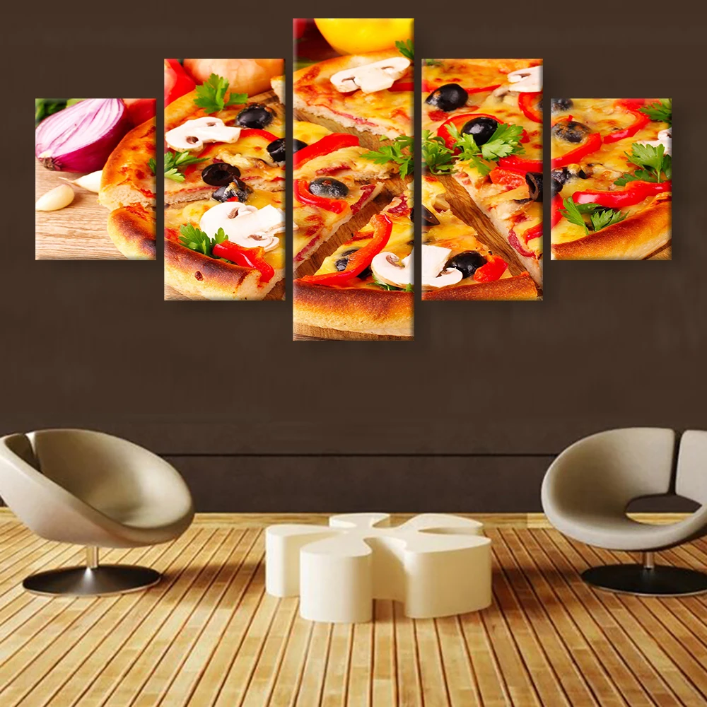 Картина на холсте с пиццей 5 панелей настенное искусство украшение для дома