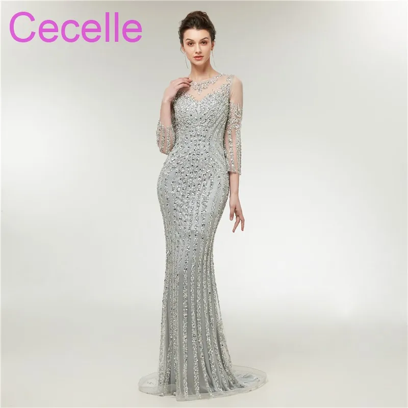 Лето 2019 г. новое поступление Роскошные Бисер Серебряные вечерние платья с одежда