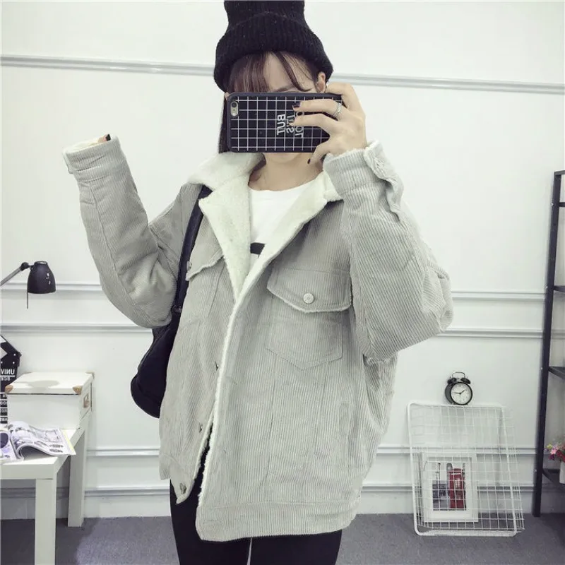 Vangull плюс бархатные женские короткие зимние осенние милые Harajuku вельветовые серые толстые пальто с меховой подкладкой куртка с отложным меховым верхом