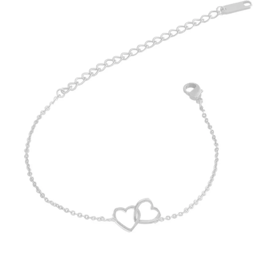 DIANSHANGKAITUOZHE Gold Colour Bijoux De Pied Femme Leg Chain Stainless Steel Bracelet Women Double Heart Foot Anklets|foot anklet|bijoux de