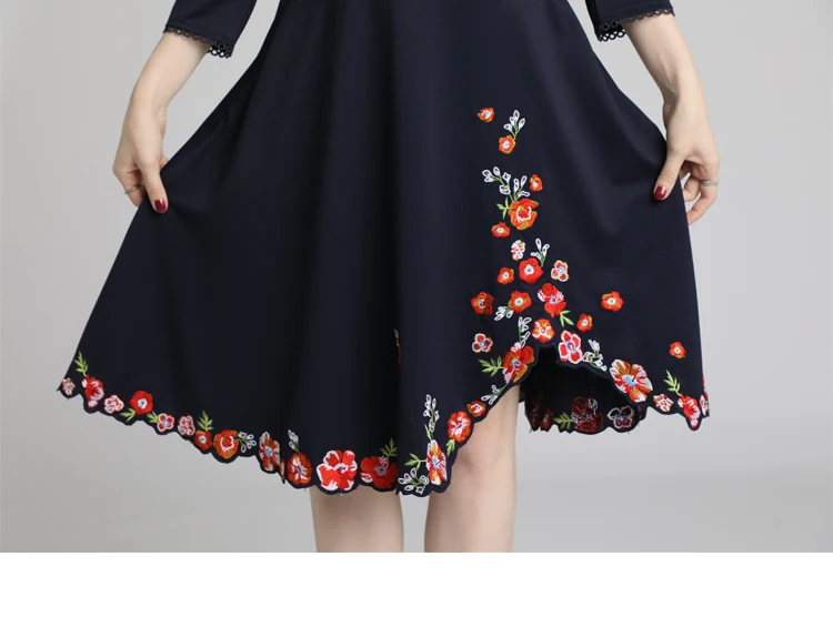 

Women High Quality Designer Runway Dress New Brand 2019 Spring Fashion V-neck Floral Embroidery Elegant Ladies Party Dresses