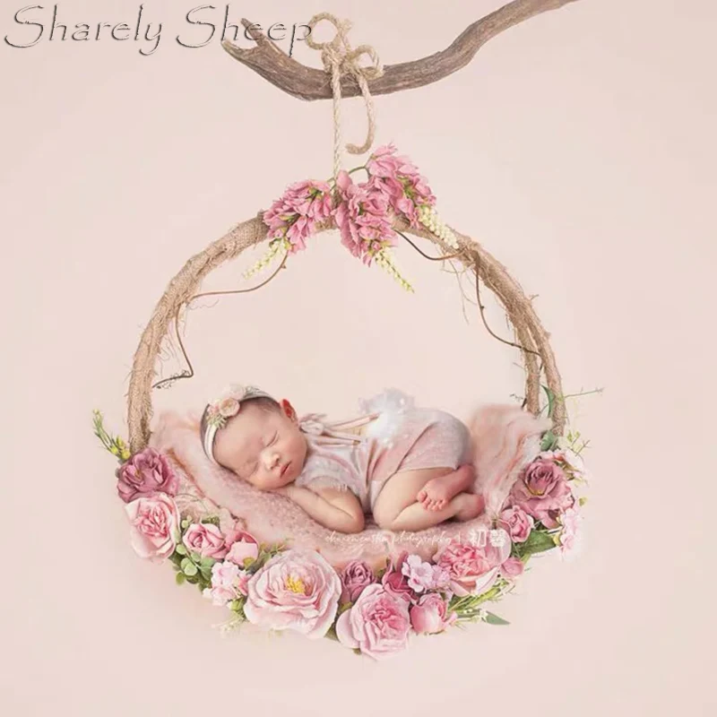 

Newborn Photography Props Flower Hanging Basket Baby Girl Photo Shoot Studio Posing Simulate Flower Bed Prop bebe foto Shooting