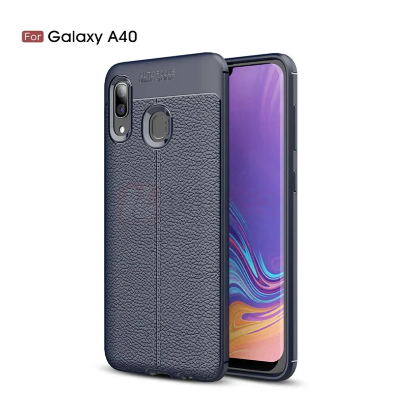 Чехол Raugee для samsung Galaxy A20 личи кожаный бампер Роскошный чехол из ТПУ и силикона чехол для samsung A40 A20 A30 A50 Funda чехол s - Цвет: Синий