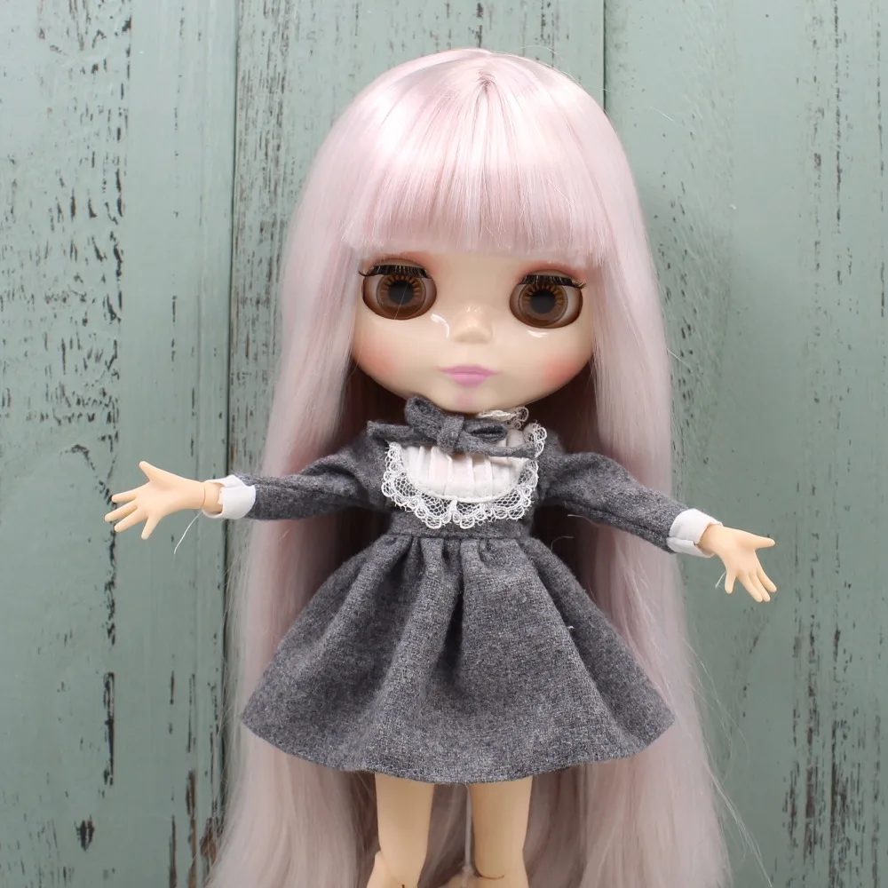Blyth кукла BL6909/1010 серый розовый прямые волосы с бахромой/челка блестящее лицо суставное Тело Игрушка 1/6