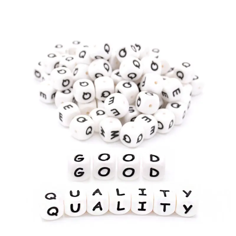 

50pc Silicone Beads Alphabet English Letters Silicone Cube Teether Beads BPA Free DIY Name Pacifier Chain Accessories 12mm*12mm