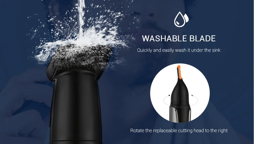 Kemei KM-312 Перезаряжаемые NoseTrimmer 3-в-1 для бровей ухо бакенбард волос триммер washableremovable головка Уход за лицом машинка для стрижки волос