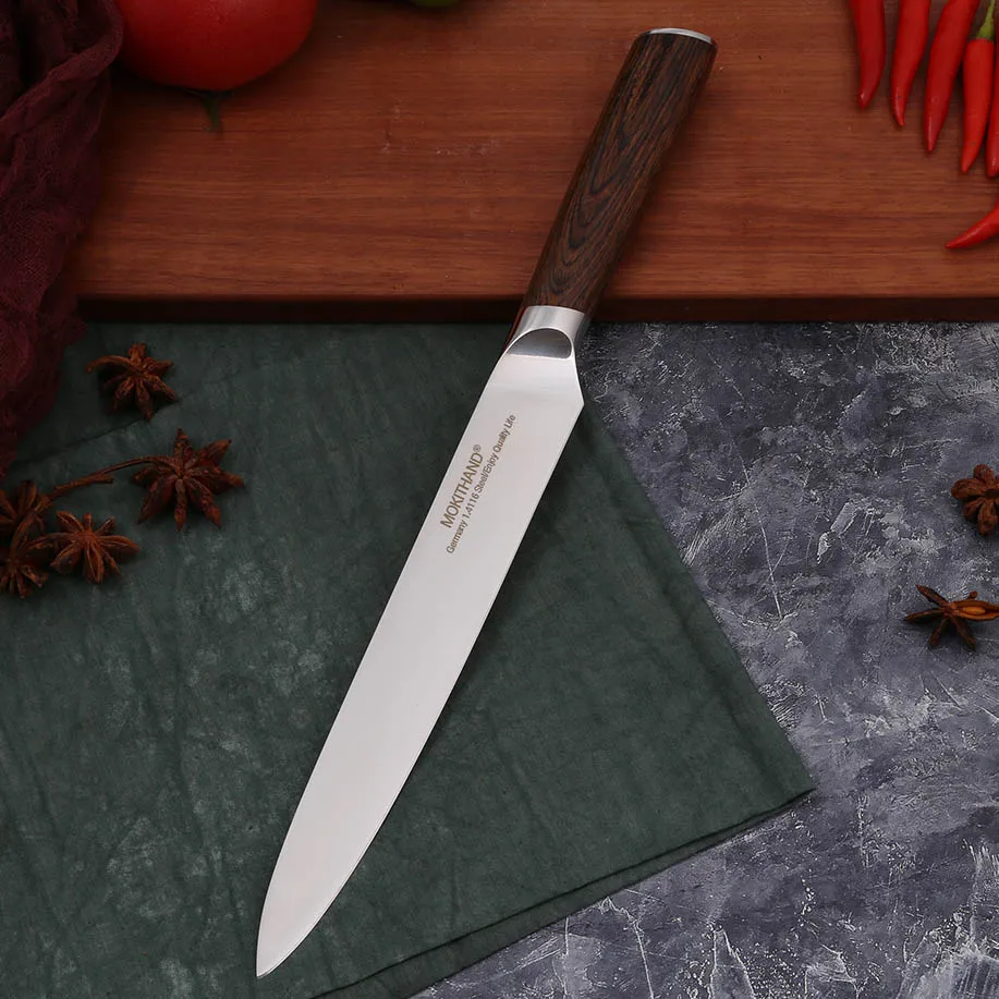 8.0 Slicing knife Кухонный нож, японские поварские ножи, набор профессиональных немецких ножей 1,4116 из высокоуглеродистой стали, нож для хлеба Santoku для приготовления пищи - Цвет: 8.0 Slicing knife