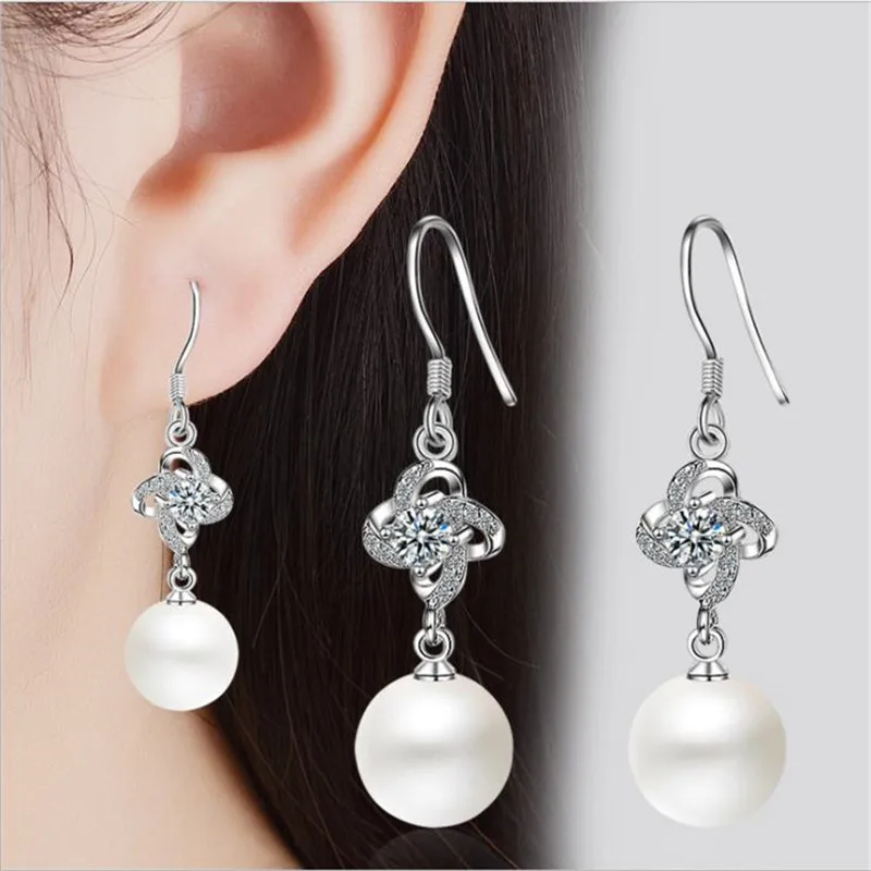 

LUKENI Luxury Crystal Pearl Women Drop Earrings Jewelry Charm 925 Sterling Silver Earrings For Women Girl Valentine's Day Gift