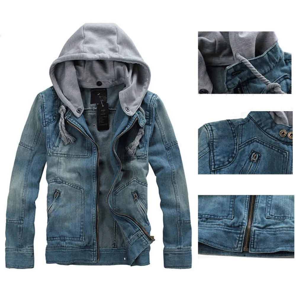 

Sweatshirt With A Hood Men Autumn Winter Denim Long Sleeve Detachable Hoodie Jacket Coat Top Blouse#NFC
