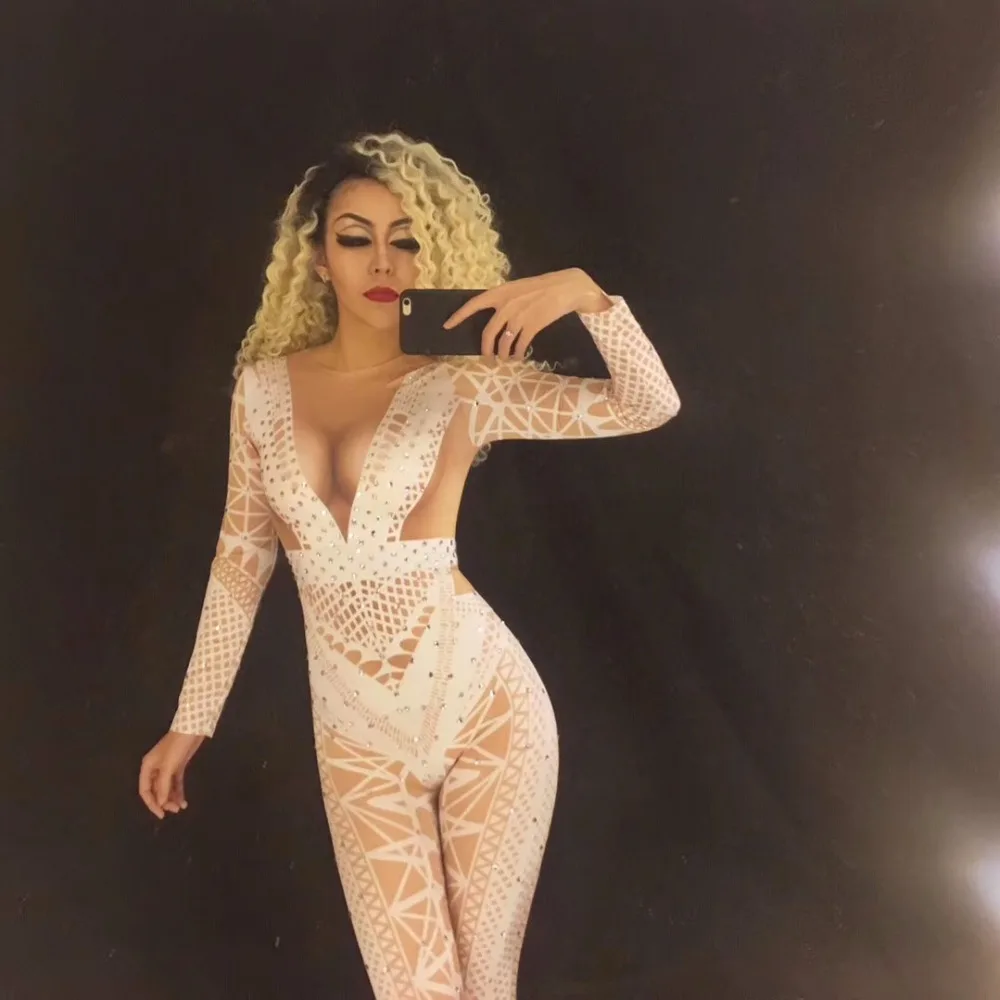 

hot sexy costumes Sexy White Black Jumpsuit Nightclub Dance Group Dance Outfit Party Wear Singer Stage Performance Clothing