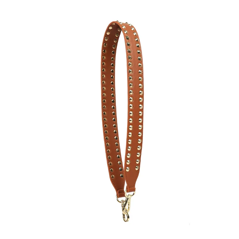 Brown Gold rivet Модная сумка с заклепками в стиле панк, Сменный ремень на плечо, Сумка с ремнем 90 см, цветная кожаная сумочка с ручками, Женская сумочка, ремни, аксессуары - Цвет: Brown Gold rivet