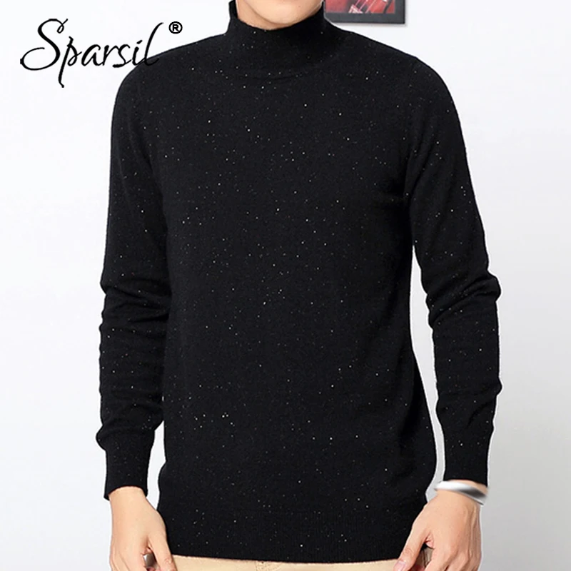 Sparsil Men Winter Angora Knitted Sweater Autumn Half Turtle Neck Pullover Knitwear Classic Simple Solid Male Jumper Sweaters | Мужская