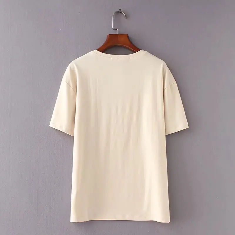 2018 Женская Повседневная футболка с вышивкой в виде жука круглым вырезом и