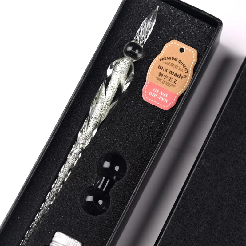 5 Crystal Glass Dip Pen Set Non-carbon Ink Fountain Signature Pen Writing Tools - Цвет: 5