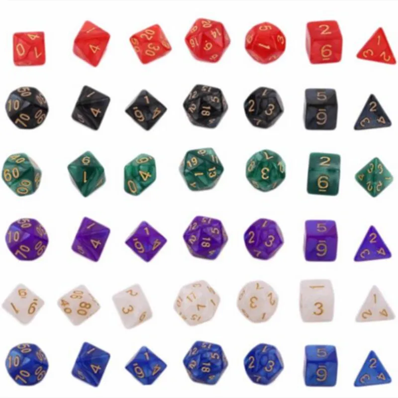 7 шт./набор многогранников Dados D& D игральные кости с эффект мраморной поверхности D4 D6 D8 D10 D10% D12 D20 rpg игральные кости Высокое качество многогранные игральные кости