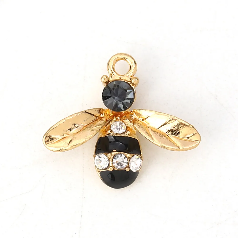 DoreenBeads, подвески из цинкового сплава, пчела, животные, золотые, синие, прозрачные стразы, эмаль "сделай сам", 17 мм(5/") х 15 мм(5/8"), 10 шт