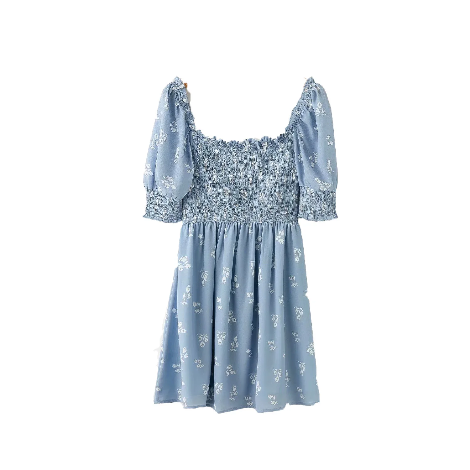 2019 летнее светло-синее платье с принтом облегающее и Расклешенное мини-платье