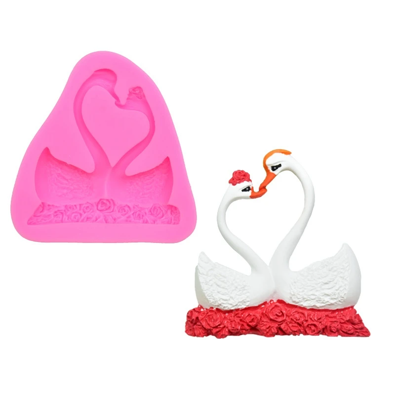 

A Pair Sweet Swan Shape 3D Fondant Silicone Mold Chocolate Soap Sugarcraft Moulds Wedding Cake scented plaster Decorating Tools