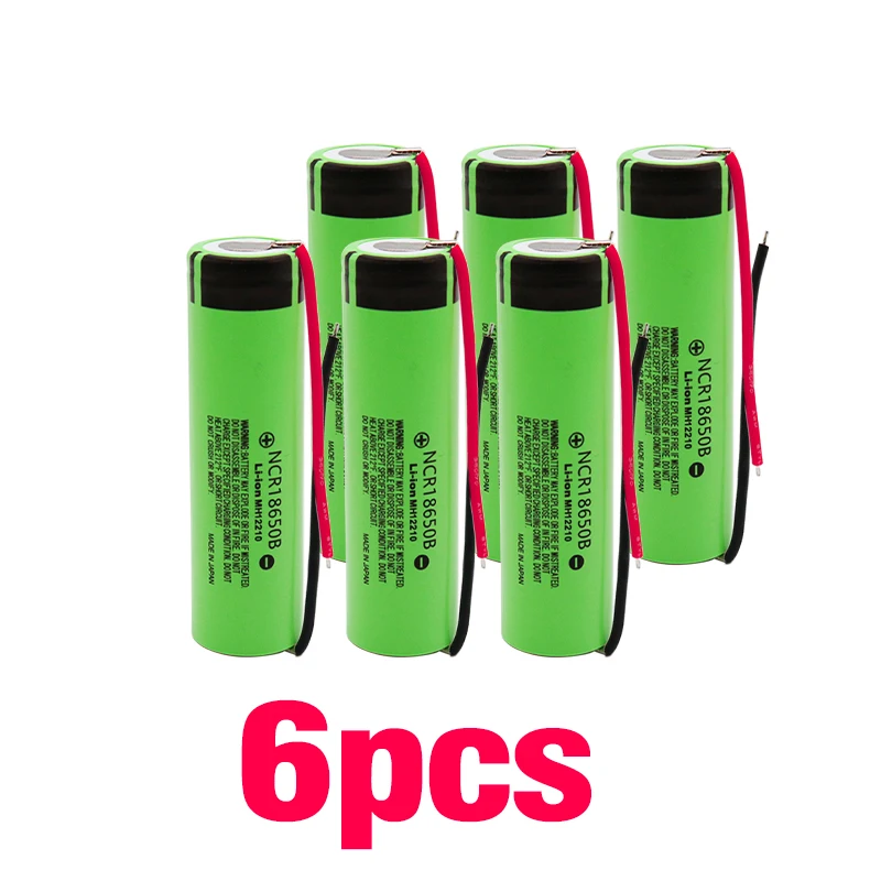 6pcs New 18650 battery 3400mah 3.7v lithium battery for NCR18650B 3400mah Suitable for Panasonic flashlight battery+ diy line - Color: 6pcs
