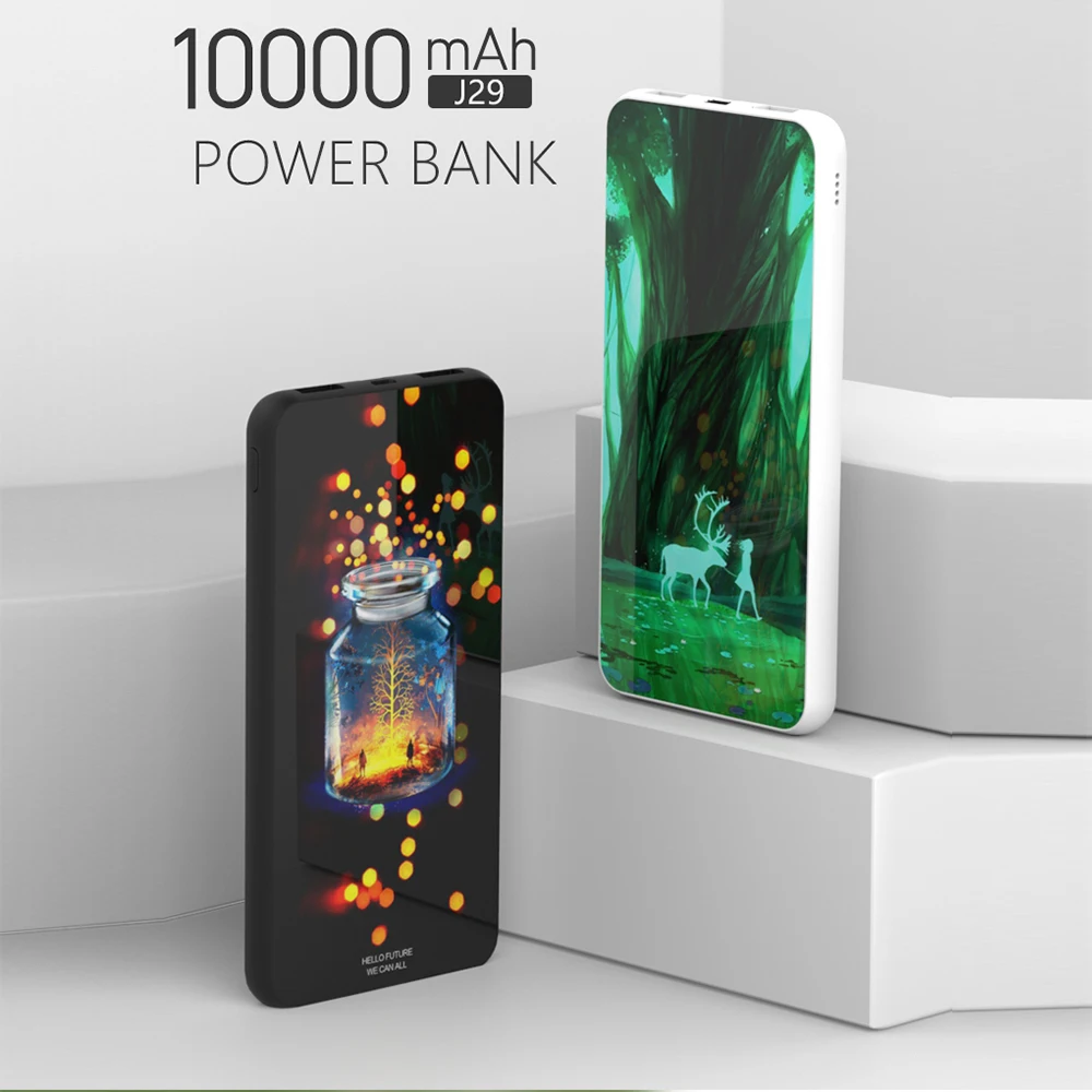 Вот 10000 mAh Мощность Bank магия стекла Портативный 2 USB ЖК дисплей банк Батарея mah 2A